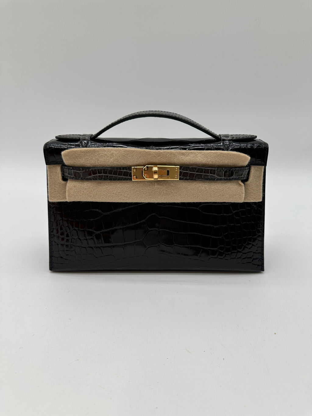Hermès Kelly Pochette HSS Black / Graphite Shiny Alligator GHW