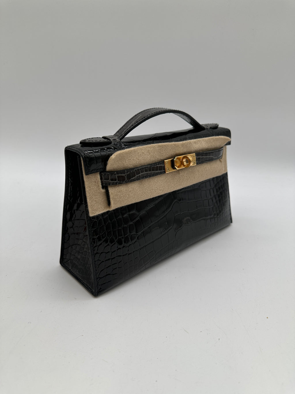 Hermès Kelly Pochette HSS Black / Graphite Shiny Alligator GHW