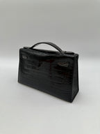 Hermès Kelly Pochette HSS Black / Graphite Shiny Alligator GHW
