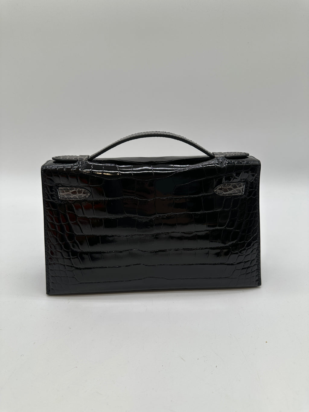 Hermès Kelly Pochette HSS Black / Graphite Shiny Alligator GHW
