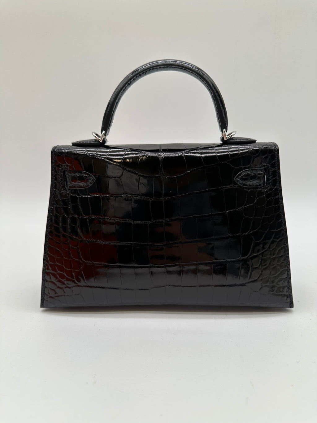 Hermès Kelly 20 Black Shiny Alligator PHW