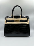 Hermès Birkin 30 Black Shiny Niloticus GHW (Preloved)