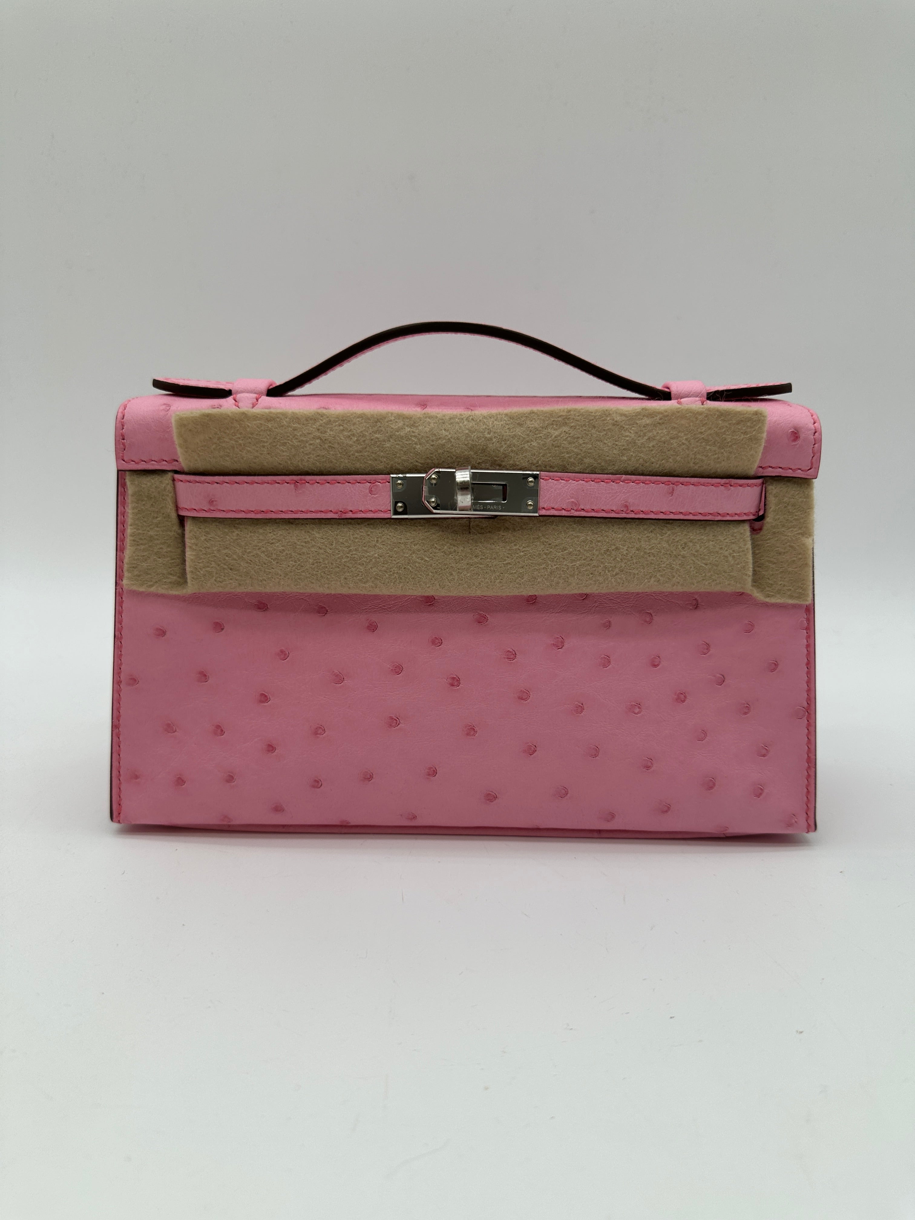 Hermès Kelly Pochette Rose Mexico Shiny PHW