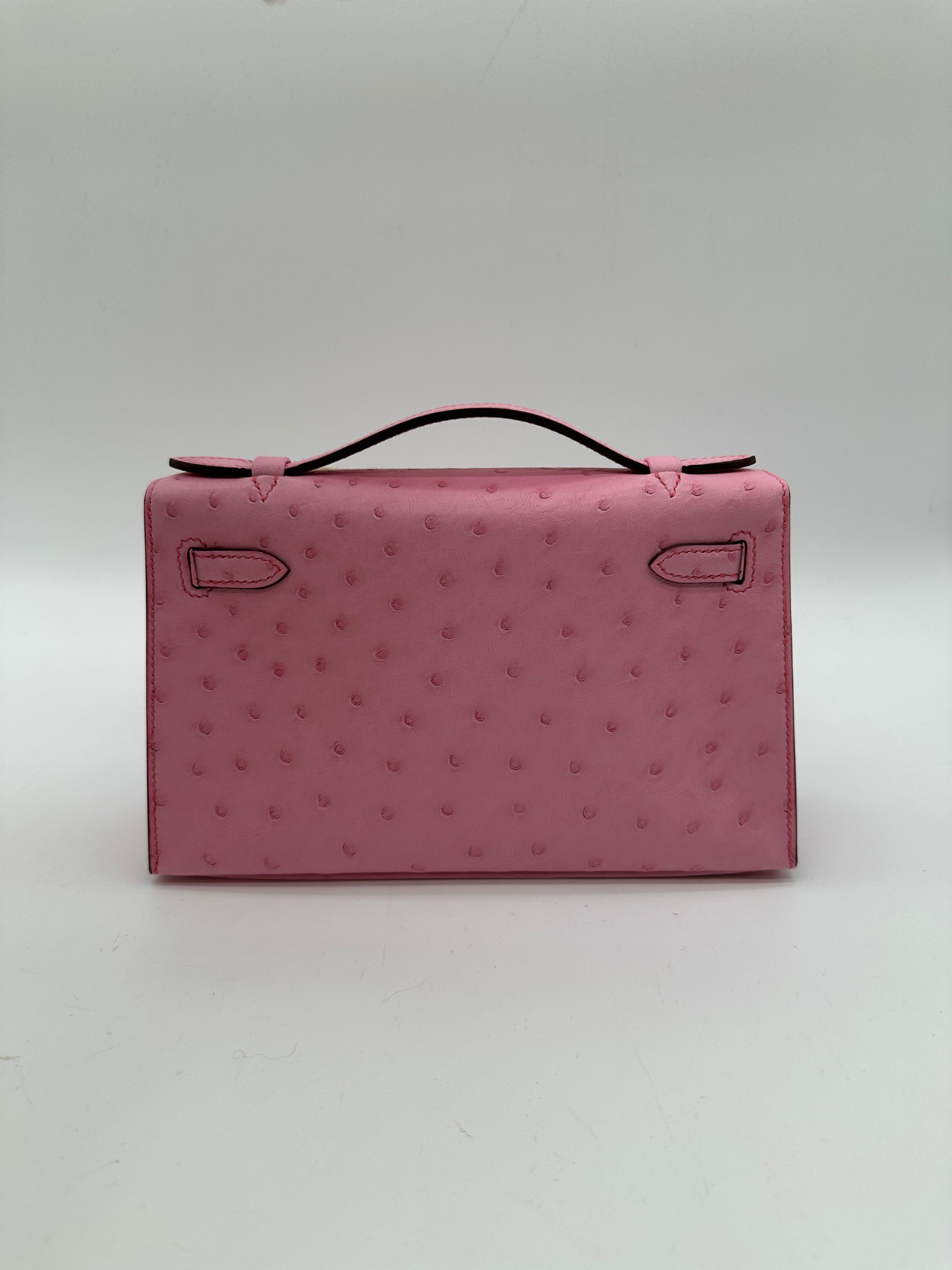 Hermès Kelly Pochette Rose Mexico Shiny PHW