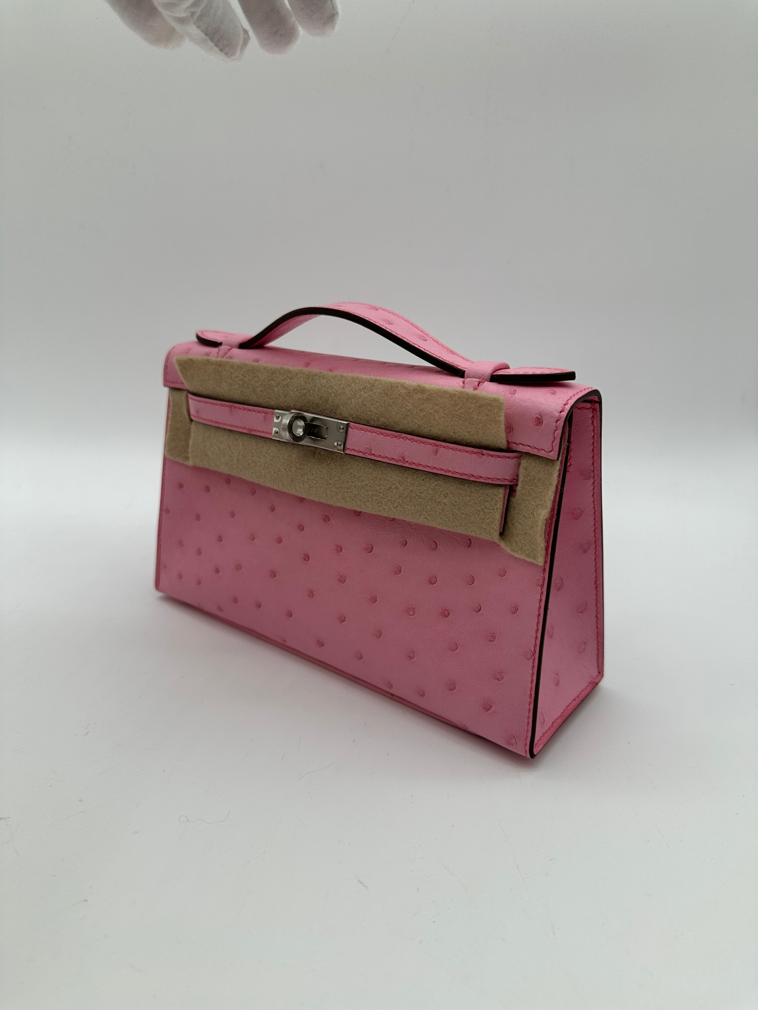 Hermès Kelly Pochette Rose Mexico Shiny PHW