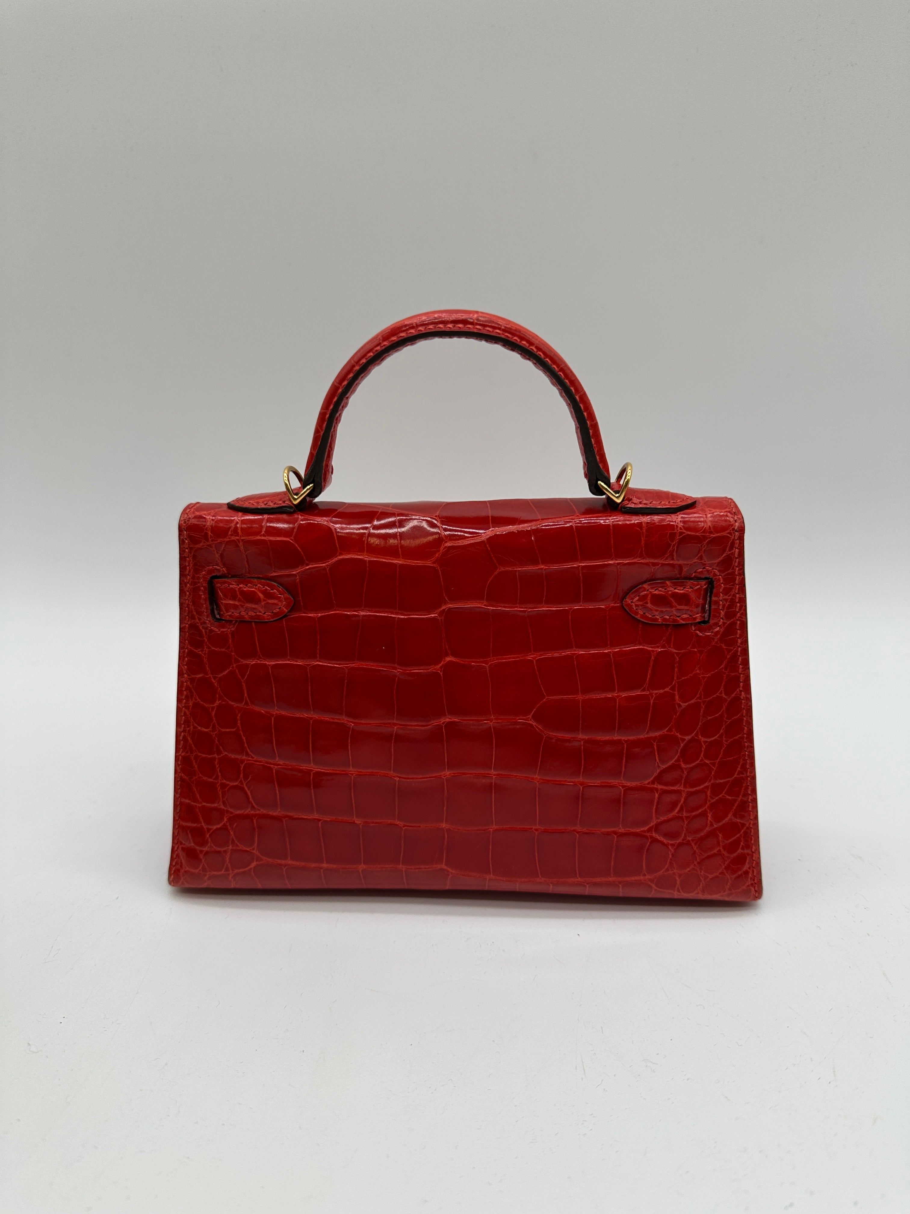 Hermès Kelly 20 Geranium Shiny Alligator GHW
