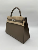 Hermès Kelly 32 HSS Gris Asphalte Verso Blue Glacier Epsom Brushed Palladium Hardware