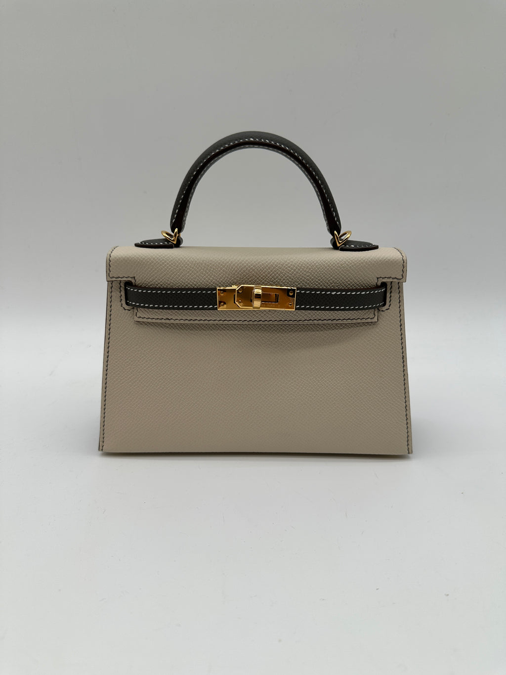 Hermès Mini Kelly 20 HSS Craie / Gris Meyer epsom GHW