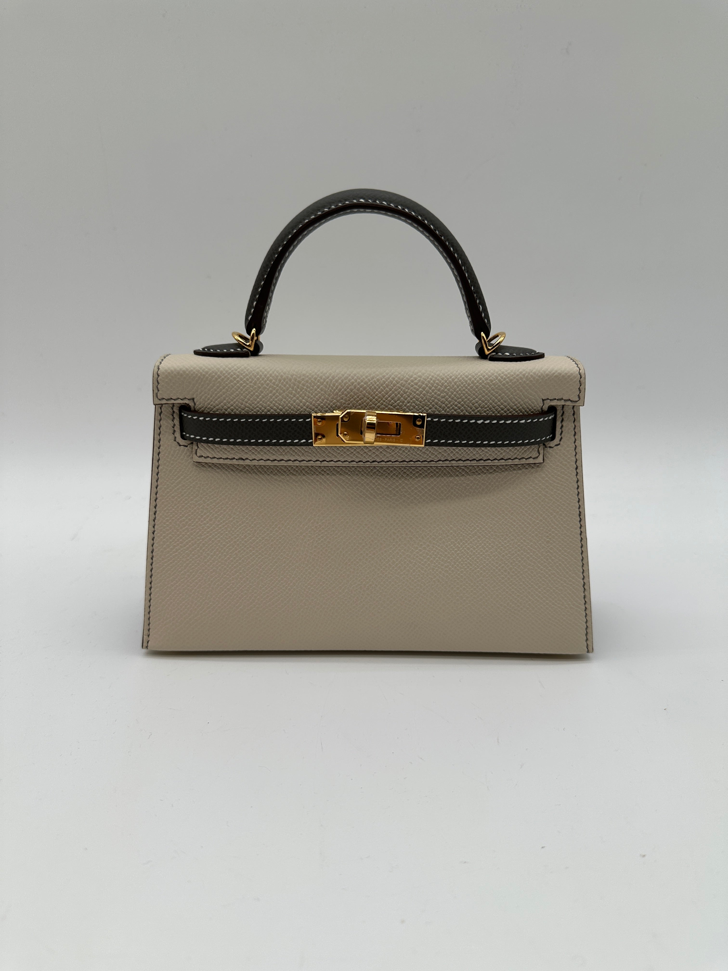 Hermès Mini Kelly 20 HSS Craie / Gris Meyer epsom GHW
