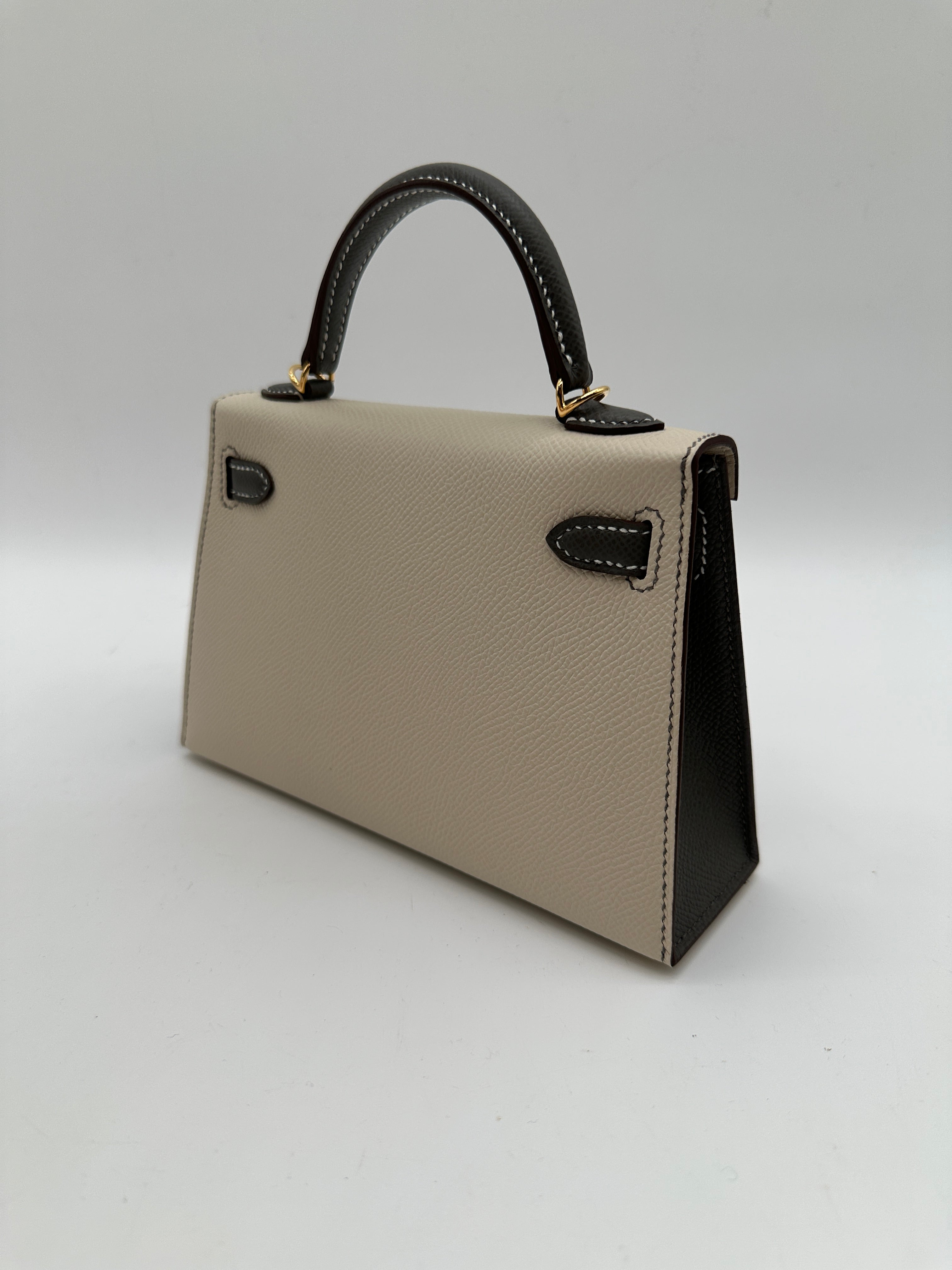 Hermès Mini Kelly 20 HSS Craie / Gris Meyer epsom GHW