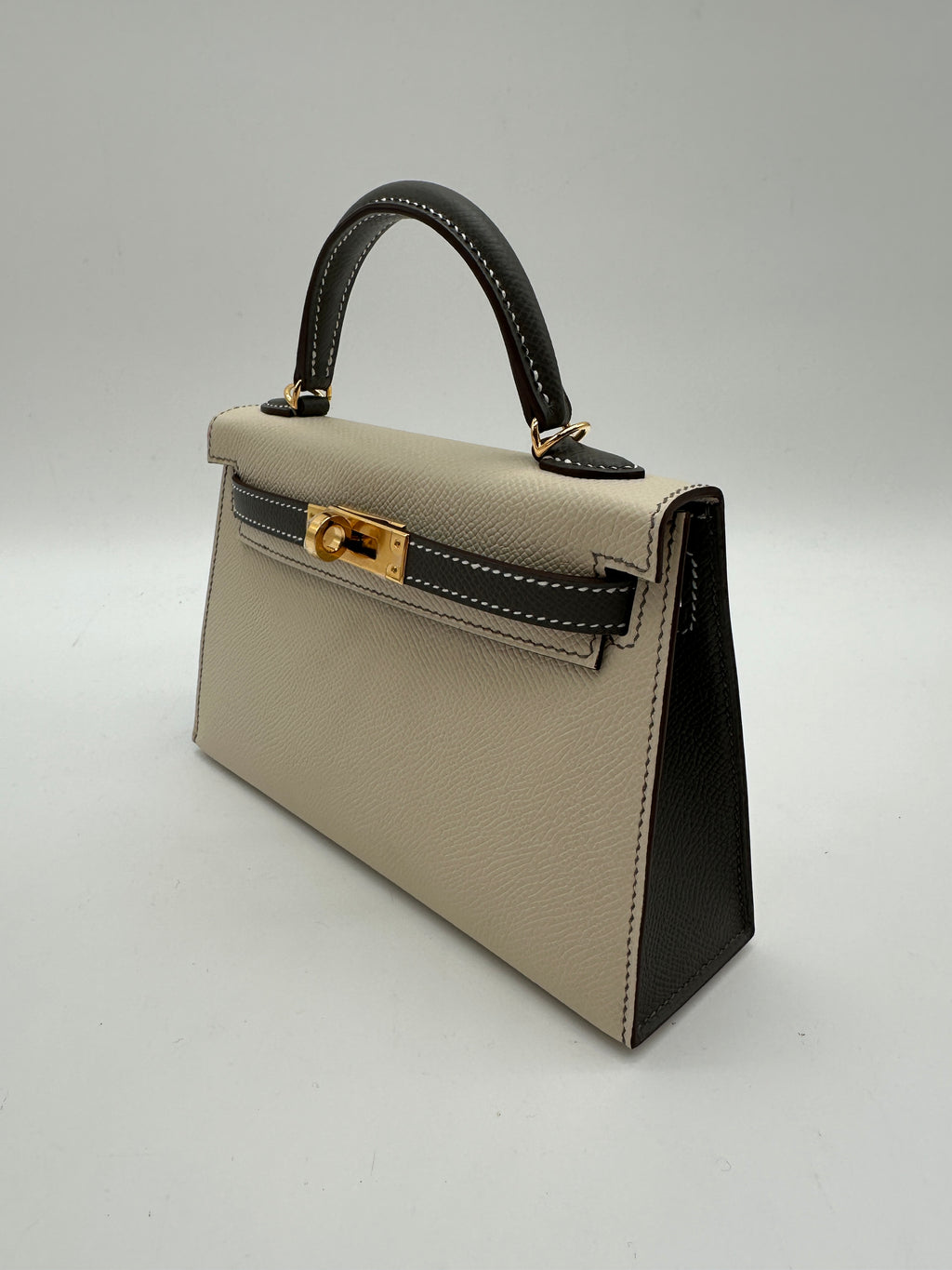Hermès Mini Kelly 20 HSS Craie / Gris Meyer epsom GHW