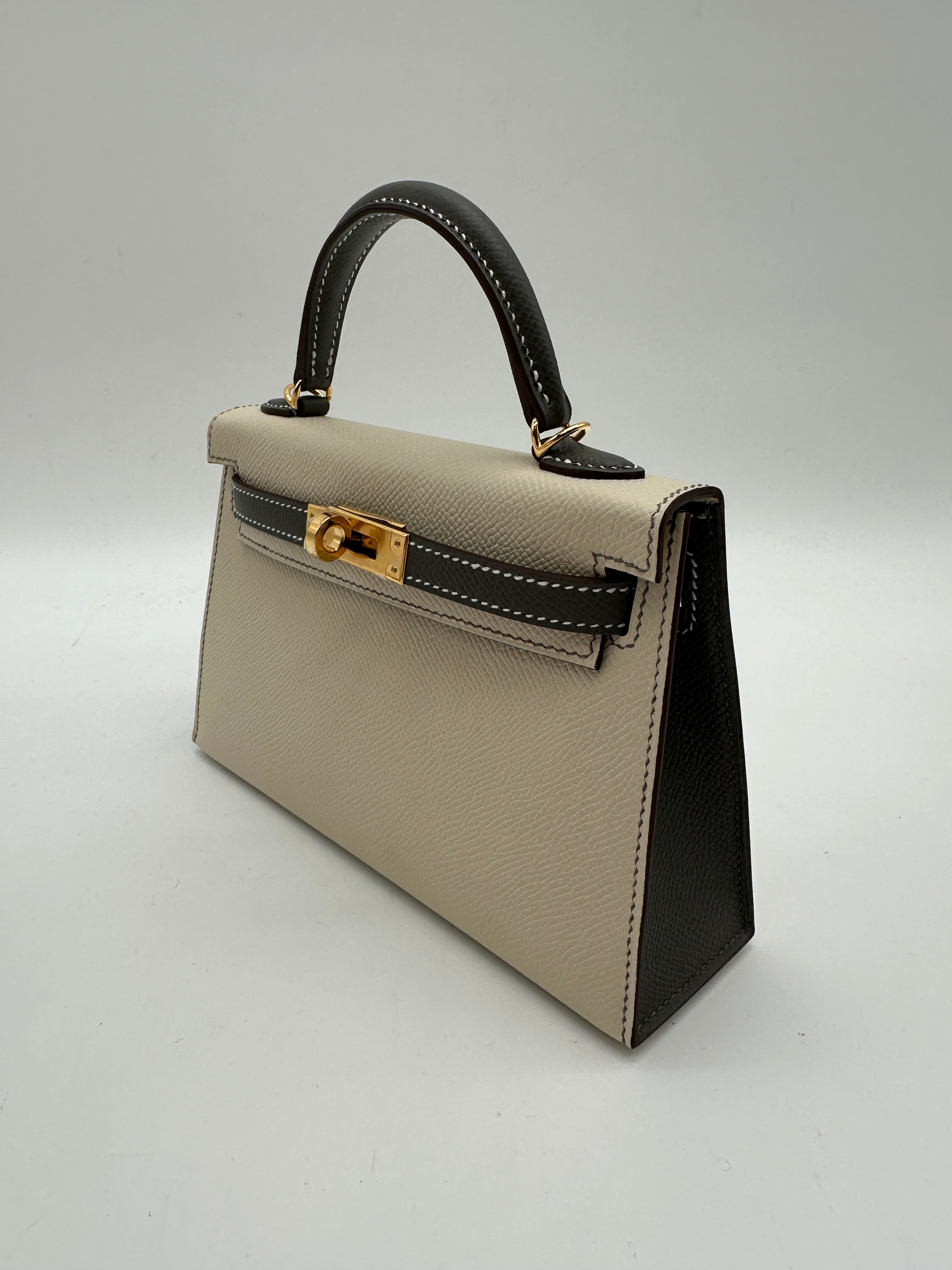 Hermès Mini Kelly 20 HSS Craie / Gris Meyer epsom GHW